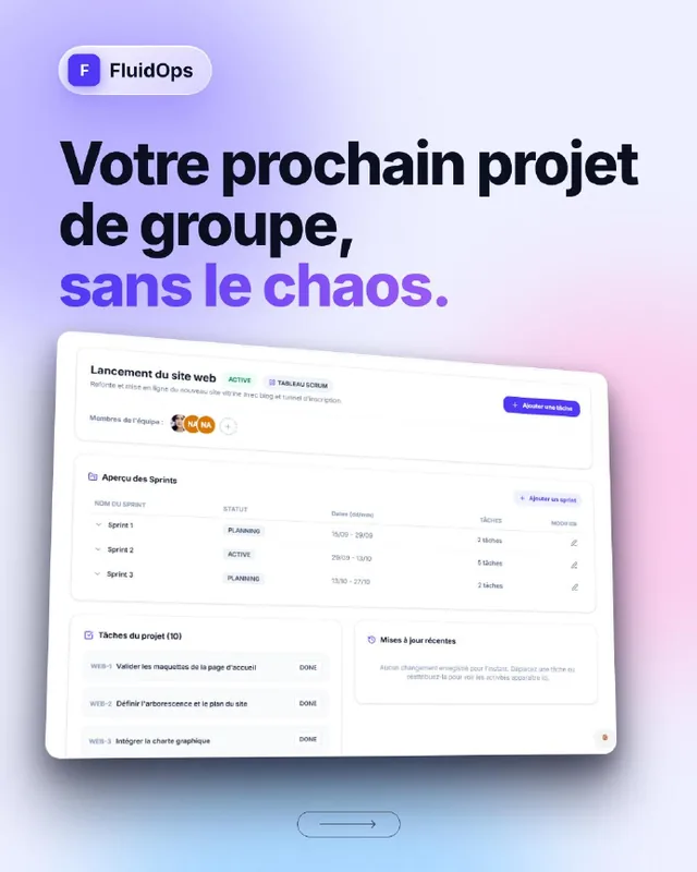 Carrousel « Votre prochain projet de groupe, sans le chaos » : première page