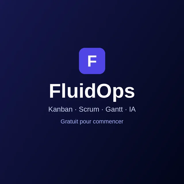 Visuel « FluidOps · Kanban · Scrum · Gantt · IA », format carré