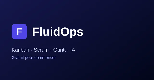 Visuel « FluidOps · Kanban · Scrum · Gantt · IA », format paysage